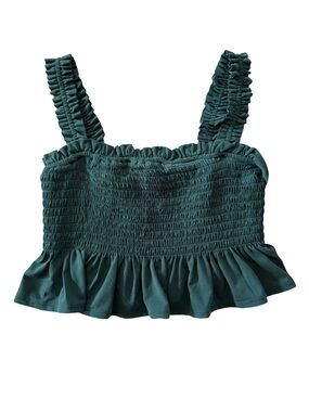 BCBGeneration Green Smocked Ruffle Strap Crop Top XS Boho Stretch